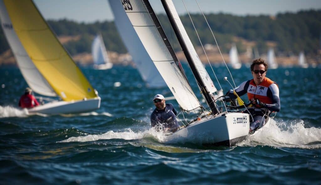 Sailboats racing in a Paralympic sailing championship